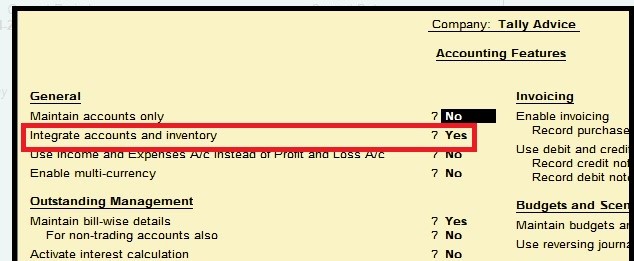 Enable inventory feature in tally