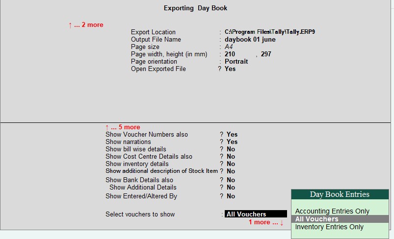 export daybook from tally 
