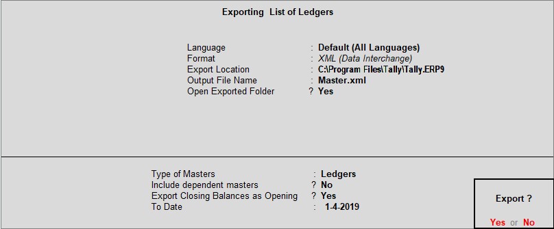 Ledger export in tally