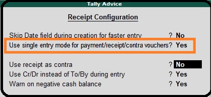 Receipt configuration tally