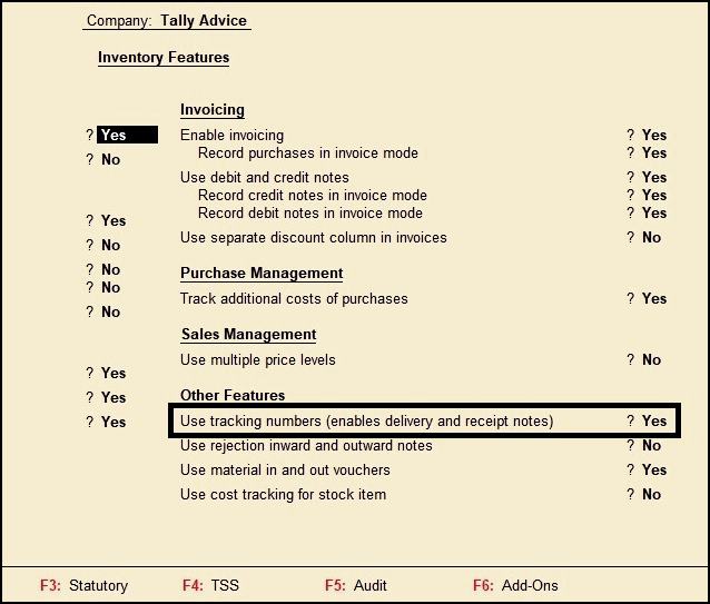 Enable tracking number GRN in tally