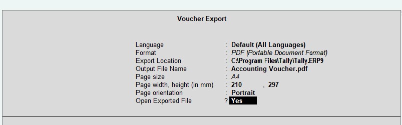 export invoice from Tally 