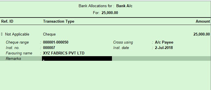 Bank Payment Entry in Tally