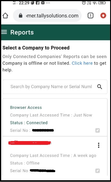 Tally company list one browser access modul