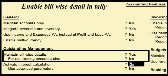 Enable bill wise detail in Tally