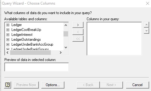 query wizart in excel for tally