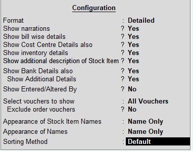 Daybook configuration in tally