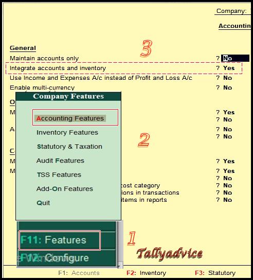 Activate inventory or Accounting mode in tally