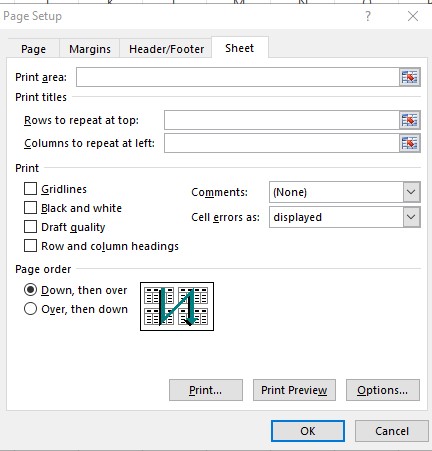 Print title option in Ms excel 